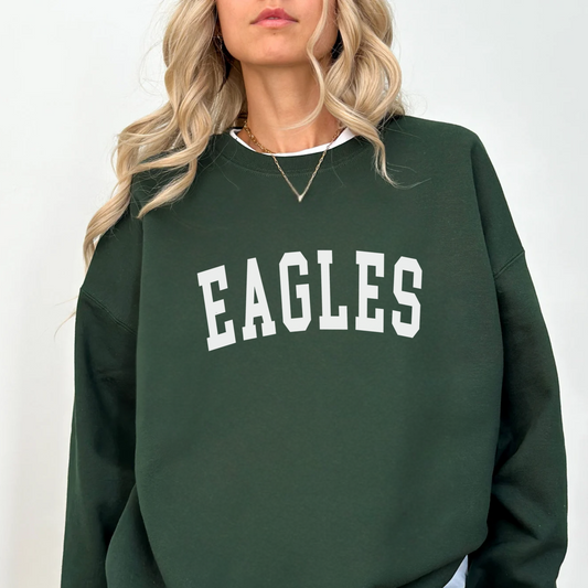 Green sweatshirt with 'EAGLES' text on a white background